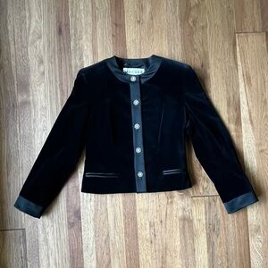 Vintage Jaeger Black Velvet Blazer Jacket Satin Trim Womens Sz 10 Luxury British